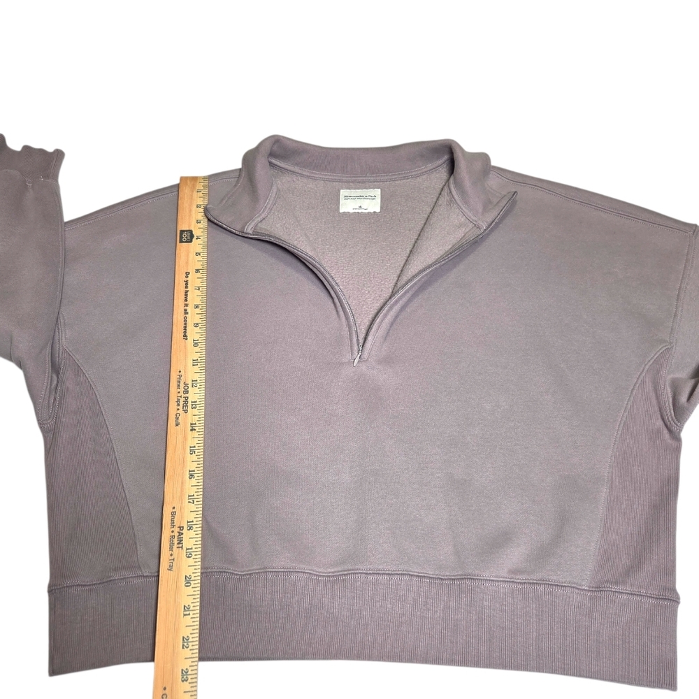 Abercrombie Sunday Half Zip Neutral Sweatshirt Taupe Gray Oversized A&F Max XL - Picture 9 of 13